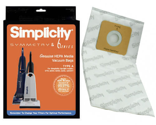 simplicity box of 6 hepa and single A bags